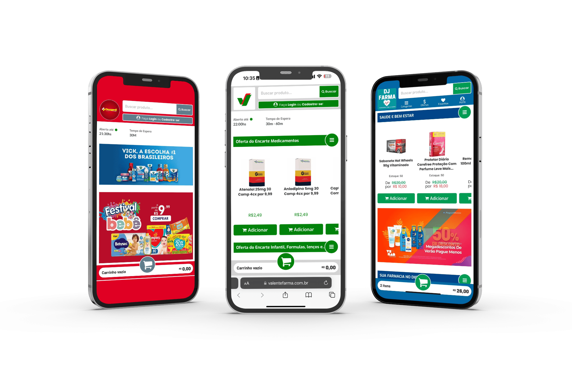 Foto do site em 3 celulares diferentes.