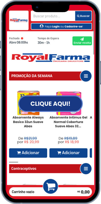 foto demostrando site royalFarma em um celular.
